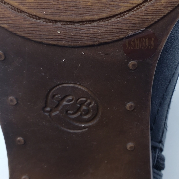 Lucky Brand women US 9.5 black ankle booties leather stacked heel side zip snap - Picture 4 of 14